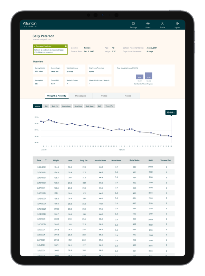 weight loss app interface